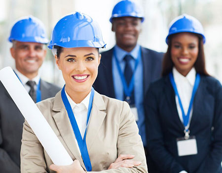 Engineers with blue helmets