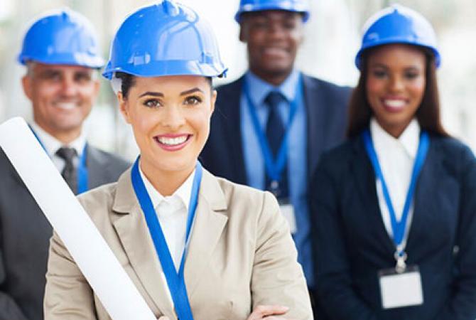 Engineers with blue helmets